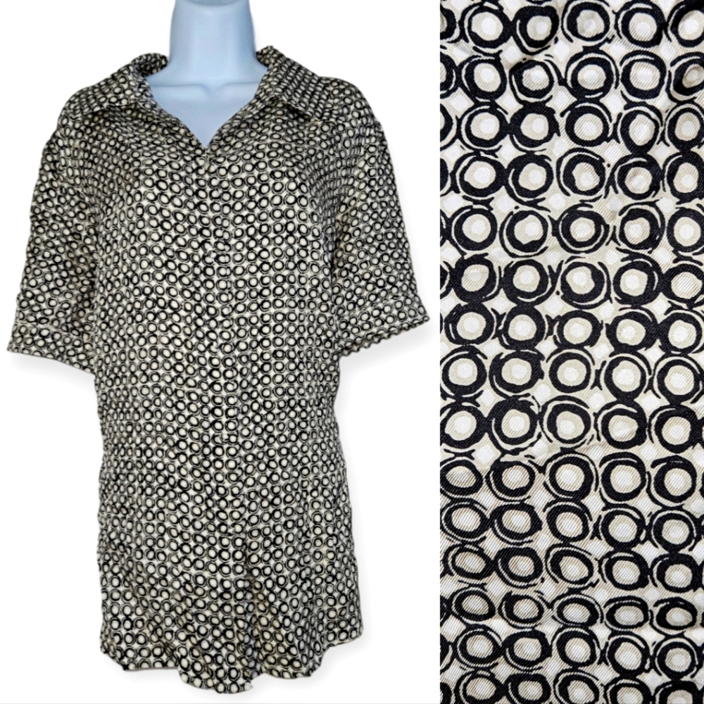 NWOT Dana Buchman black & white circles silk button down blouse top Womens 16 W